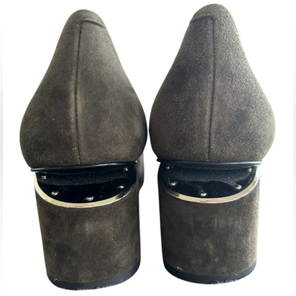 Alexander Wang Simona Dark Green Suede Pumps Split Block Heel‎ Size 37